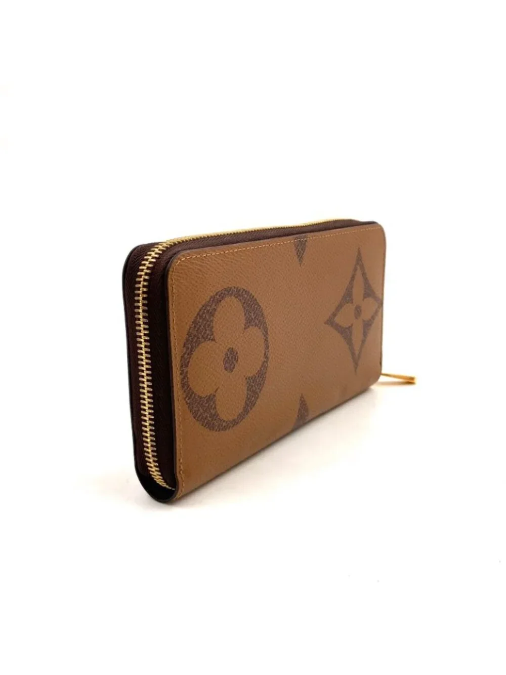 Louis Vuitton Zippy Wallet Monogram Giant Leather Brown Round Gold